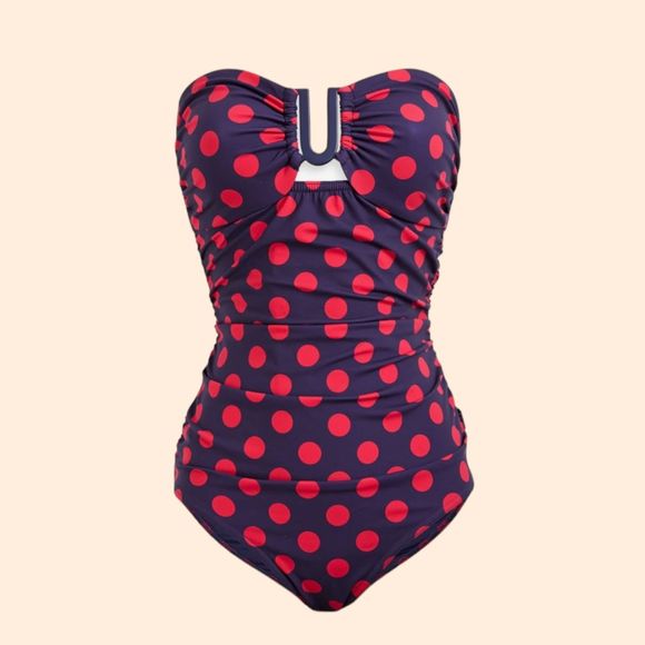 Zimmermann Bandeau Ruched Polka Dot Swimsuit - Picture 1 of 7